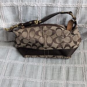 Coach Signature Canvas Shoulder Wristlet in Brown and Tan